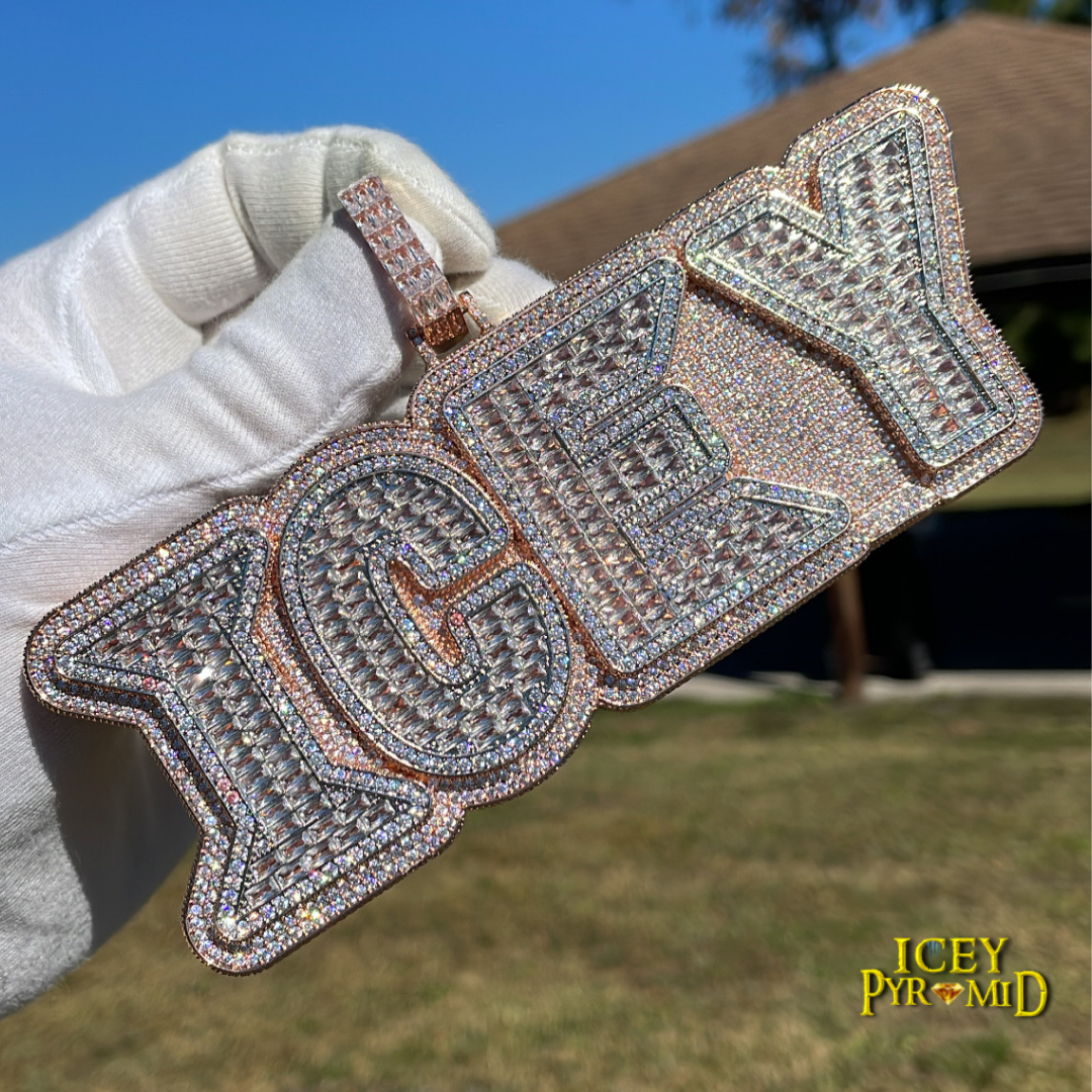 Lux Design Two Layers Iced Out Personalized Custom Name Necklace Pendant