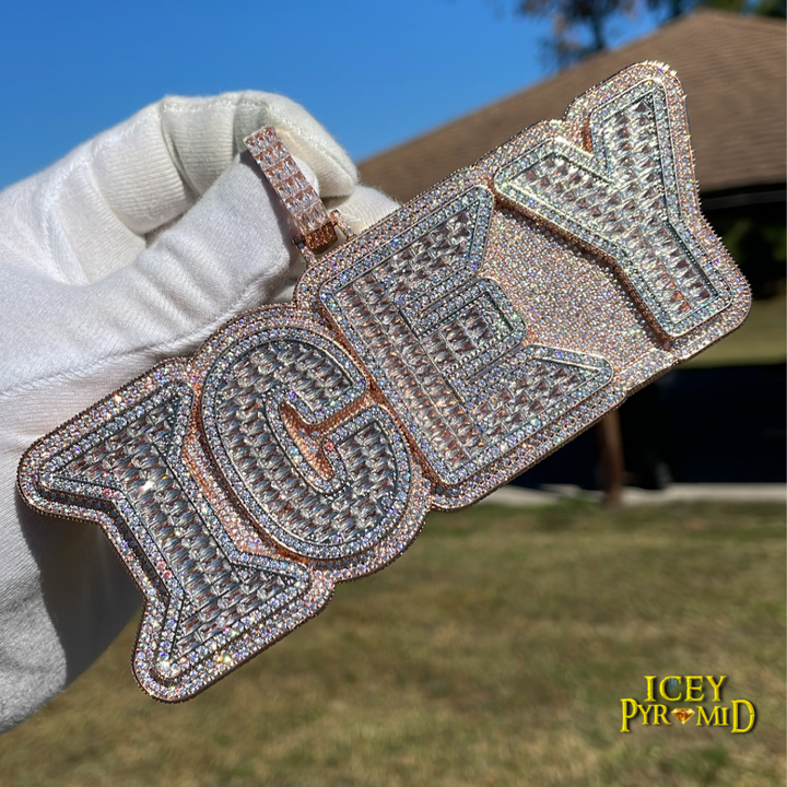 Lux Design Two Layers Iced Out Personalized Custom Name Necklace Pendant