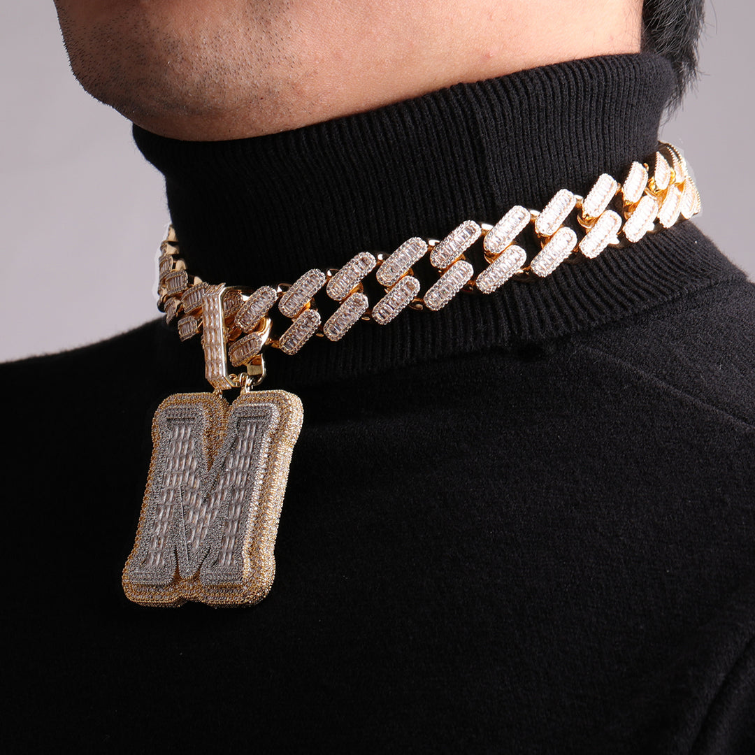 Iced and Diamond Two Layers Iced Out Initial Custom Name Necklace Pendant