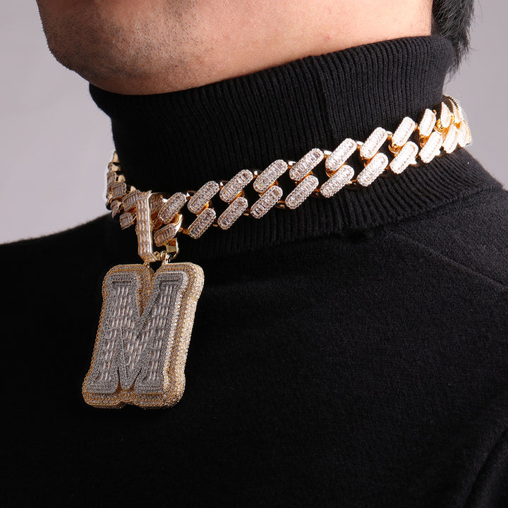 Iced and Diamond Two Layers Iced Out Initial Custom Name Necklace Pendant