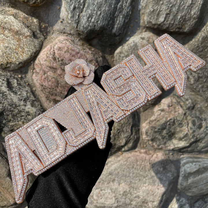 Rising Rose Edition Rose Flower Bail Iced Out Personalized Custom Name Necklace Pendant