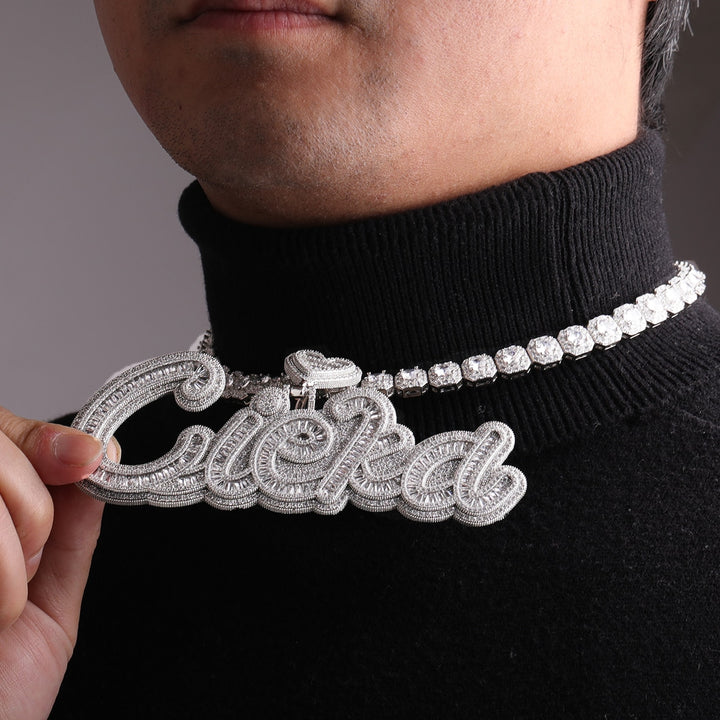 Special Heart Baguette Iced Out Personalized Custom Name Necklace Pendant