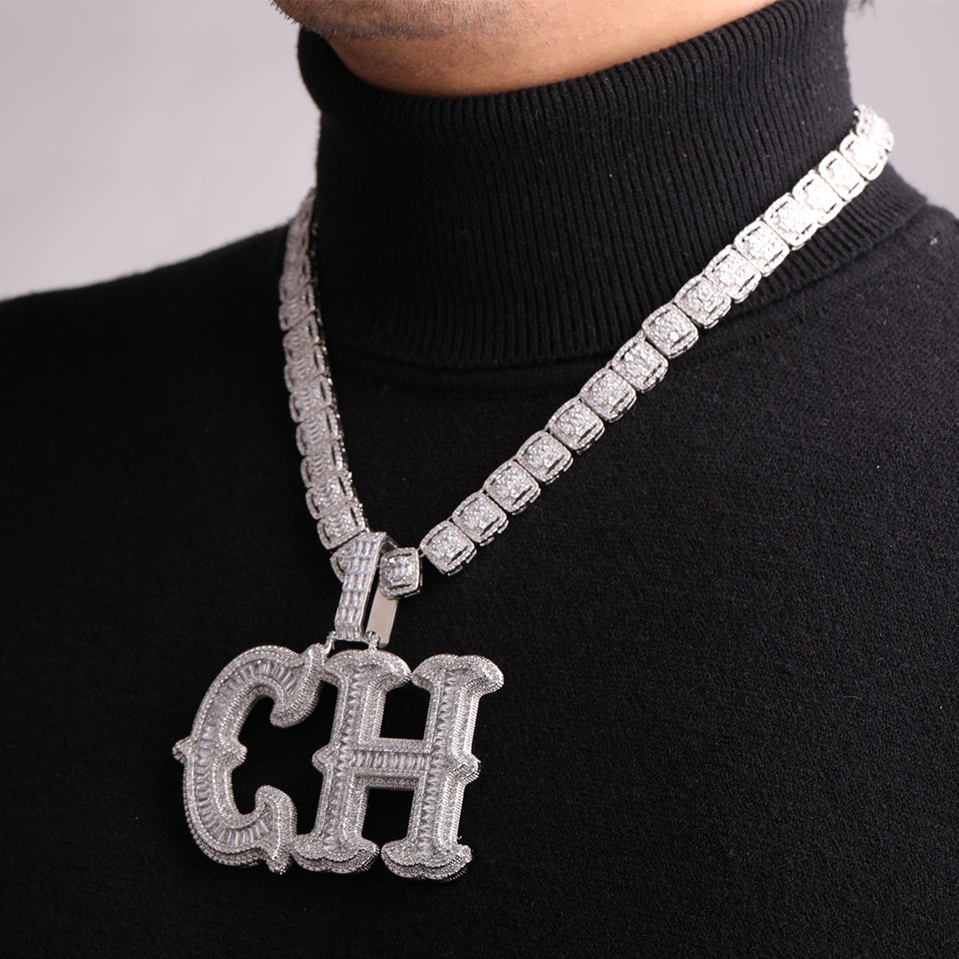 Cursive Two Layers Iced Out Personalized Custom Name Necklace Pendant