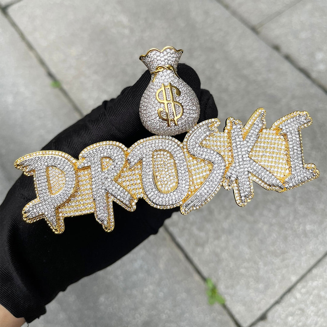 Ultra Money Bag Bail Iced Out Personalized Custom Name Necklace Pendant