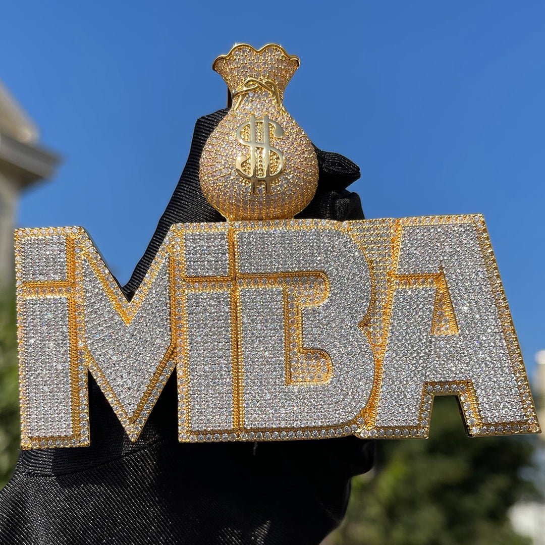 Money Bag Bail Two Layers Iced Out Personalized Custom Name Necklace Pendant