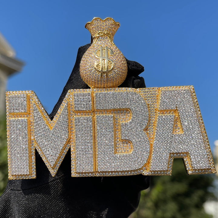 Money Bag Bail Two Layers Iced Out Personalized Custom Name Necklace Pendant