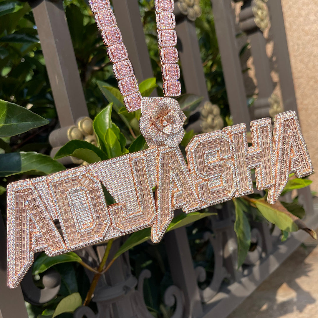 Rising Rose Edition Rose Flower Bail Iced Out Personalized Custom Name Necklace Pendant