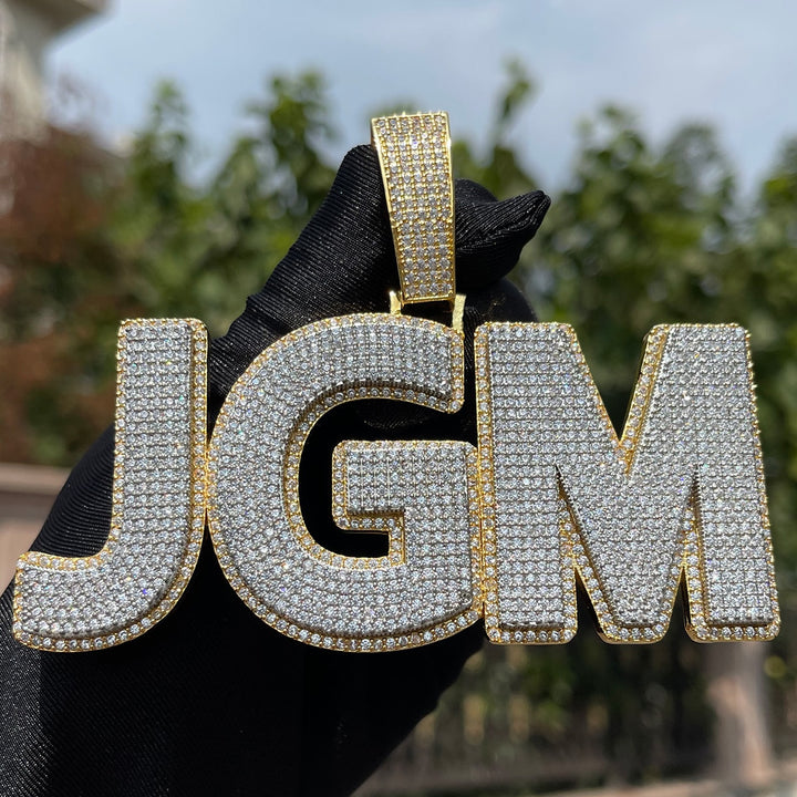 Two Layers Solid Clear Font Iced Out Personalized Custom Name Necklace Pendant