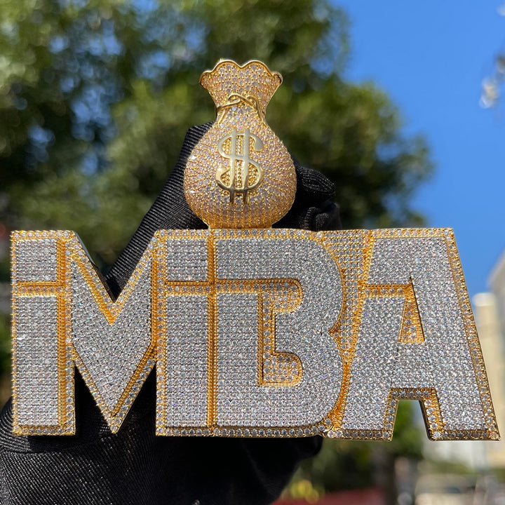 Money Bag Bail Two Layers Iced Out Personalized Custom Name Necklace Pendant