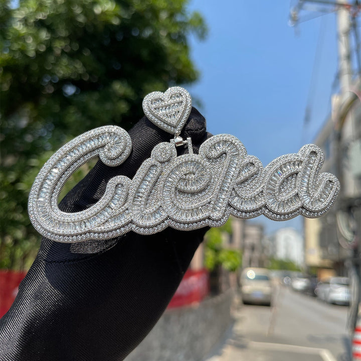 Special Heart Baguette Iced Out Personalized Custom Name Necklace Pendant