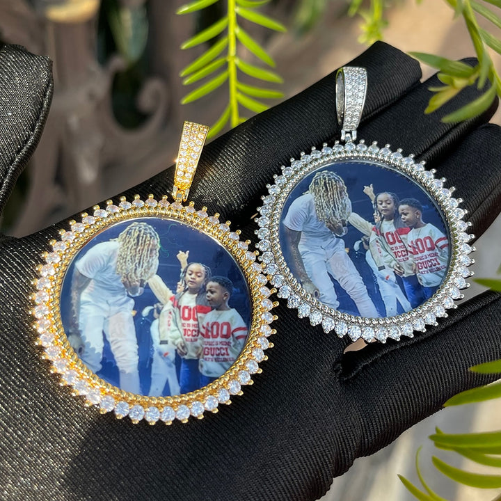 Round Tennis Rope Edges Custom Photo Picture Pendant Necklace