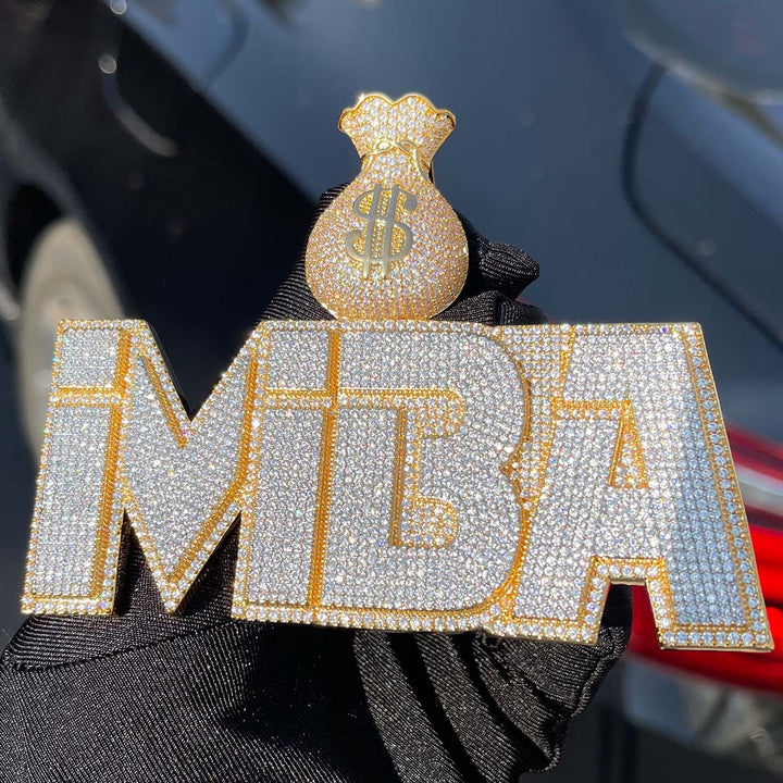 Money Bag Bail Two Layers Iced Out Personalized Custom Name Necklace Pendant