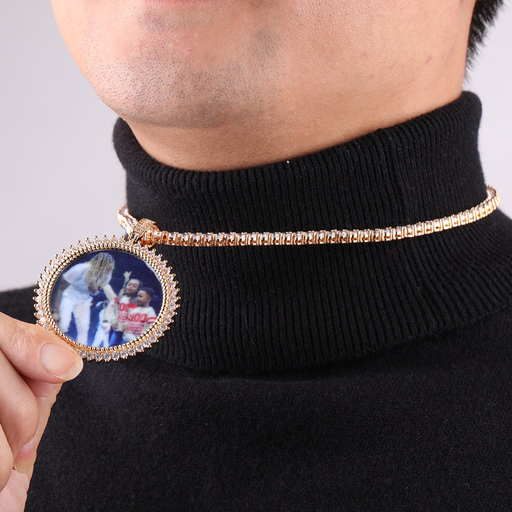Round Tennis Rope Edges Custom Photo Picture Pendant Necklace