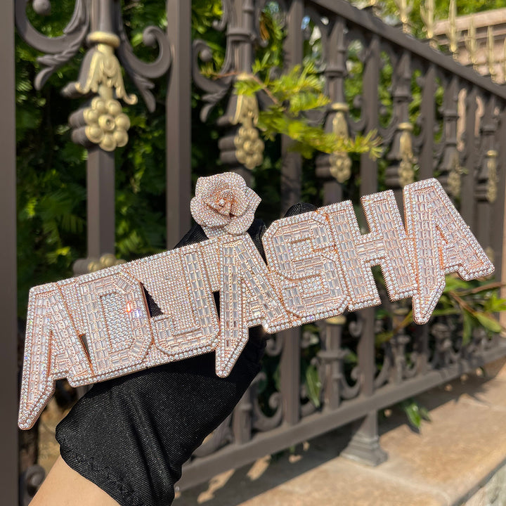 Rising Rose Edition Rose Flower Bail Iced Out Personalized Custom Name Necklace Pendant
