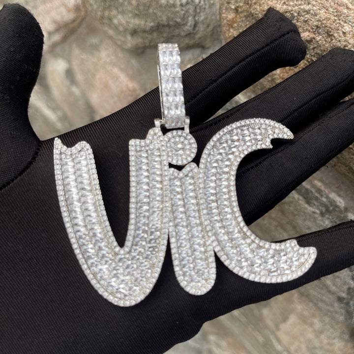 Baguette Impression Iced Out Personalized Custom Name Necklace Pendant