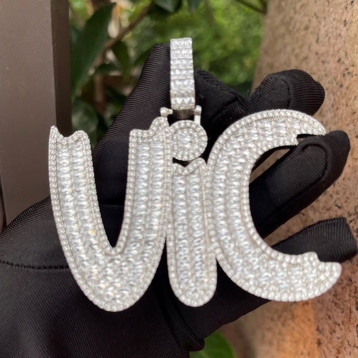 Baguette Impression Iced Out Personalized Custom Name Necklace Pendant