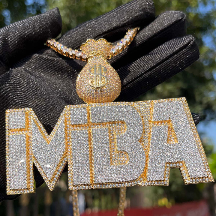Money Bag Bail Two Layers Iced Out Personalized Custom Name Necklace Pendant