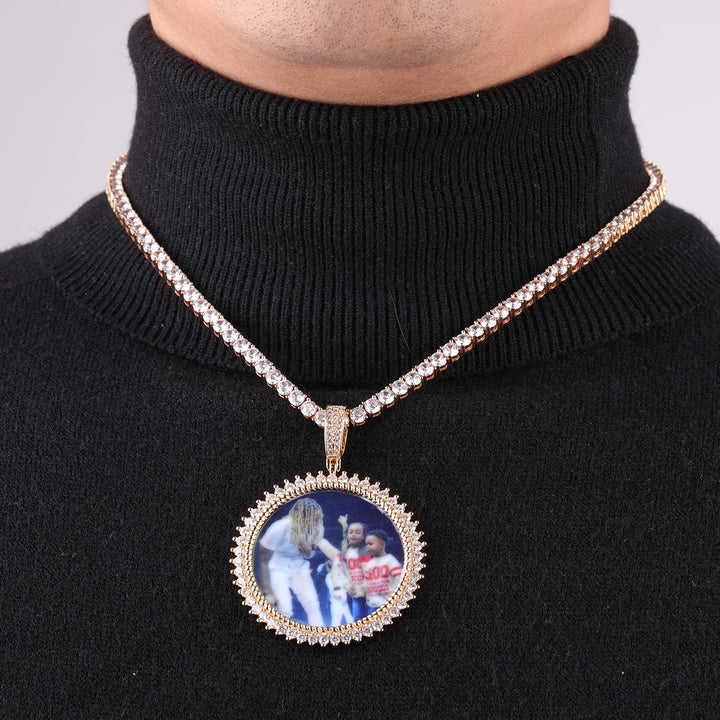 Round Tennis Rope Edges Custom Photo Picture Pendant Necklace