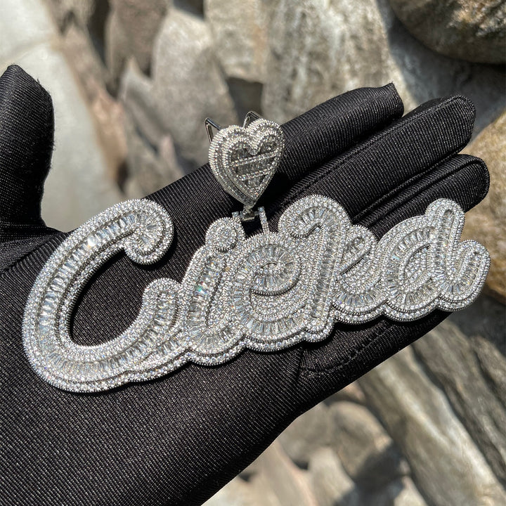 Special Heart Baguette Iced Out Personalized Custom Name Necklace Pendant