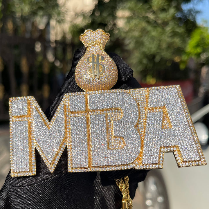 Money Bag Bail Two Layers Iced Out Personalized Custom Name Necklace Pendant