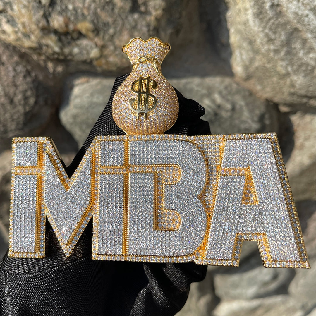 Money Bag Bail Two Layers Iced Out Personalized Custom Name Necklace Pendant