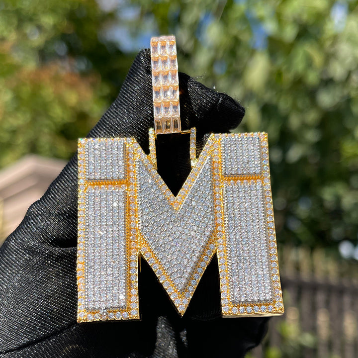 Two Tone Luxury Iced Out Initial Custom Name Necklace Pendant