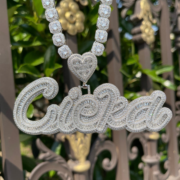 Special Heart Baguette Iced Out Personalized Custom Name Necklace Pendant