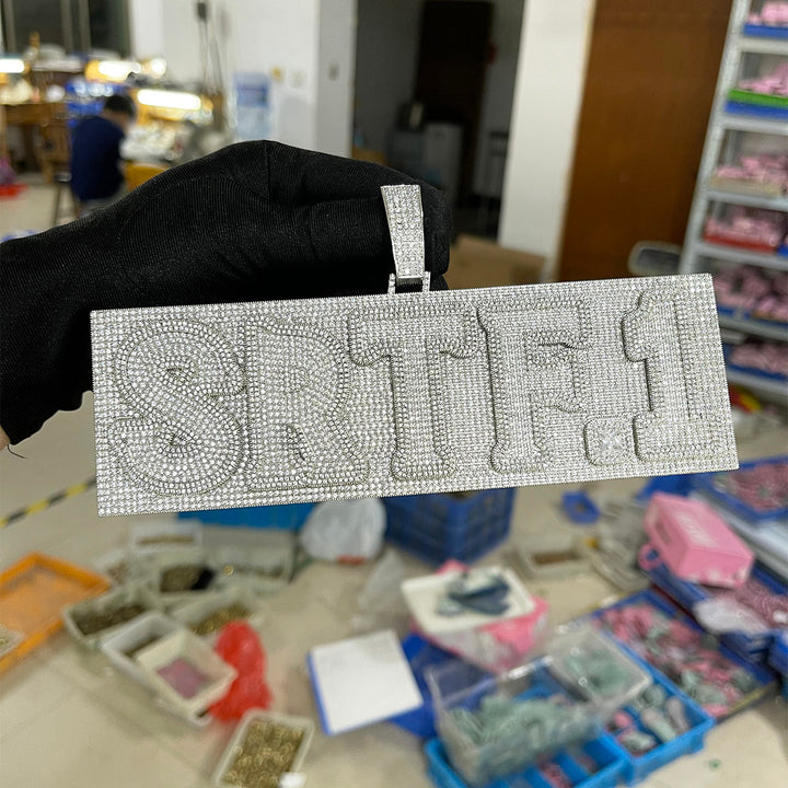 Plate Design VVS Shine Iced Out Personalized Custom Name Necklace Pendant