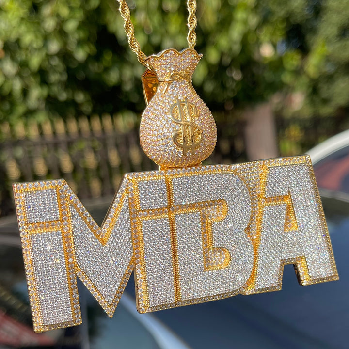 Money Bag Bail Two Layers Iced Out Personalized Custom Name Necklace Pendant