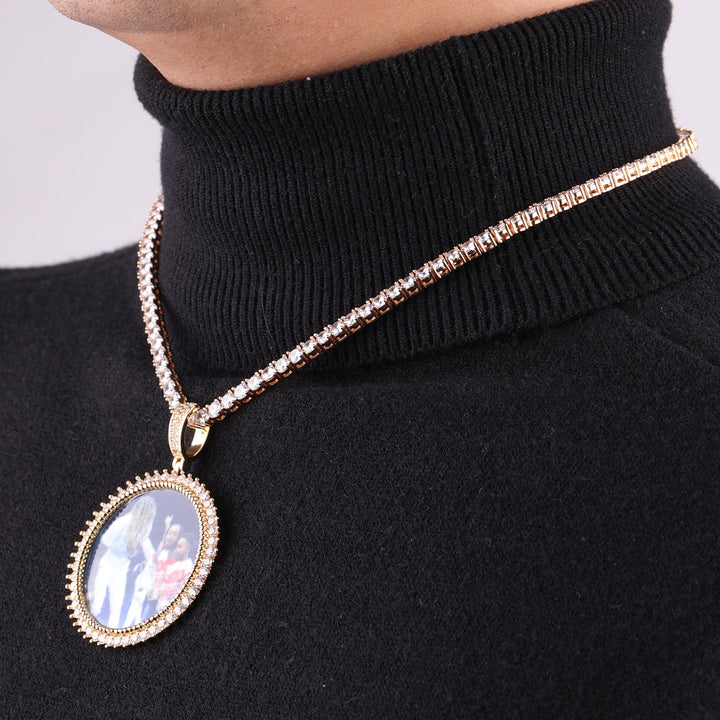 Round Tennis Rope Edges Custom Photo Picture Pendant Necklace