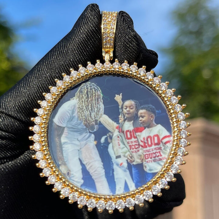 Round Tennis Rope Edges Custom Photo Picture Pendant Necklace