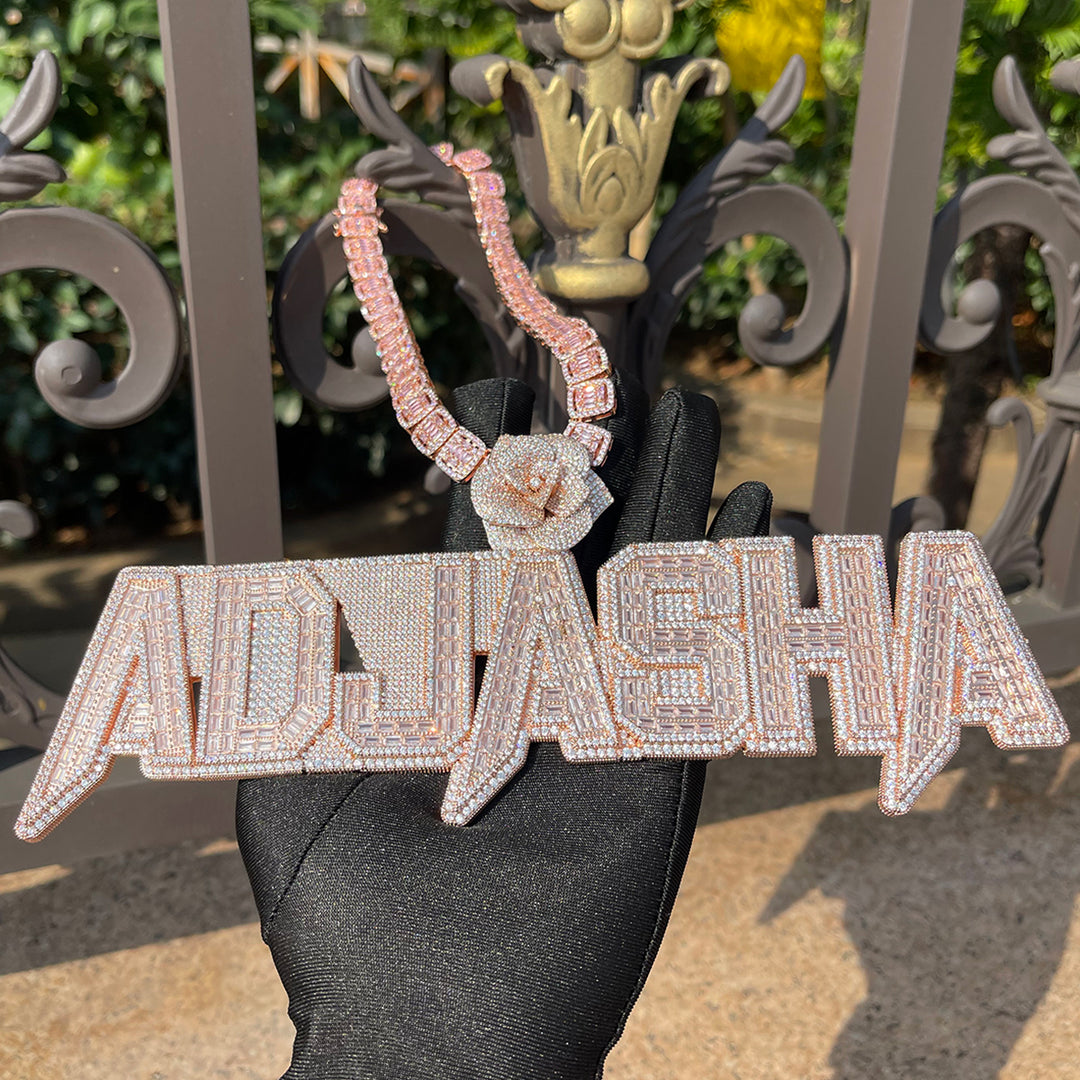 Rising Rose Edition Rose Flower Bail Iced Out Personalized Custom Name Necklace Pendant