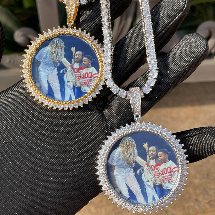 Round Tennis Rope Edges Custom Photo Picture Pendant Necklace