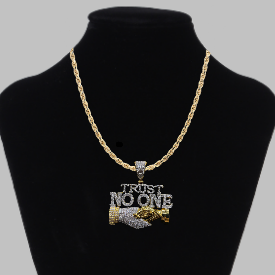Trust No One Iced Out Letter Diamond Pendant Necklace