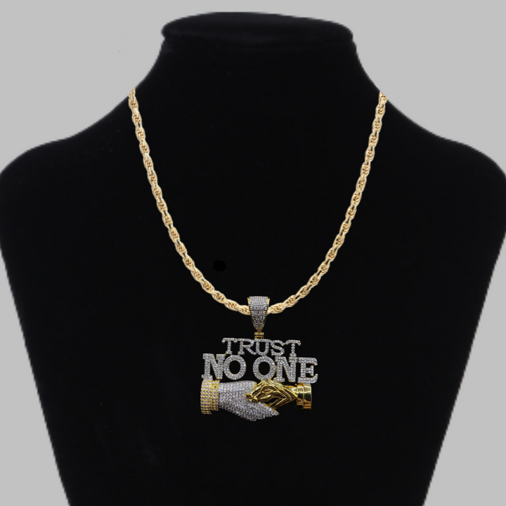 Trust No One Iced Out Letter Diamond Pendant Necklace