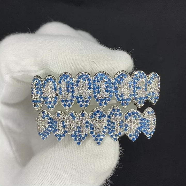 Shark Vampire 8 Fang Blue Iced Out Diamond Grillz