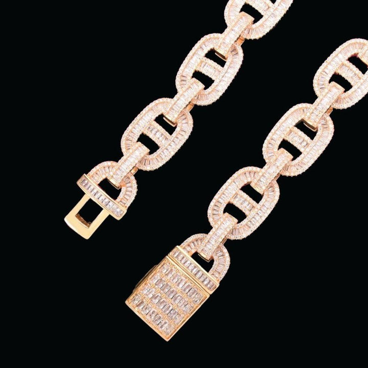 18MM Bean and Links Cuban Iced Out Diamond Necklace Bracelet Set