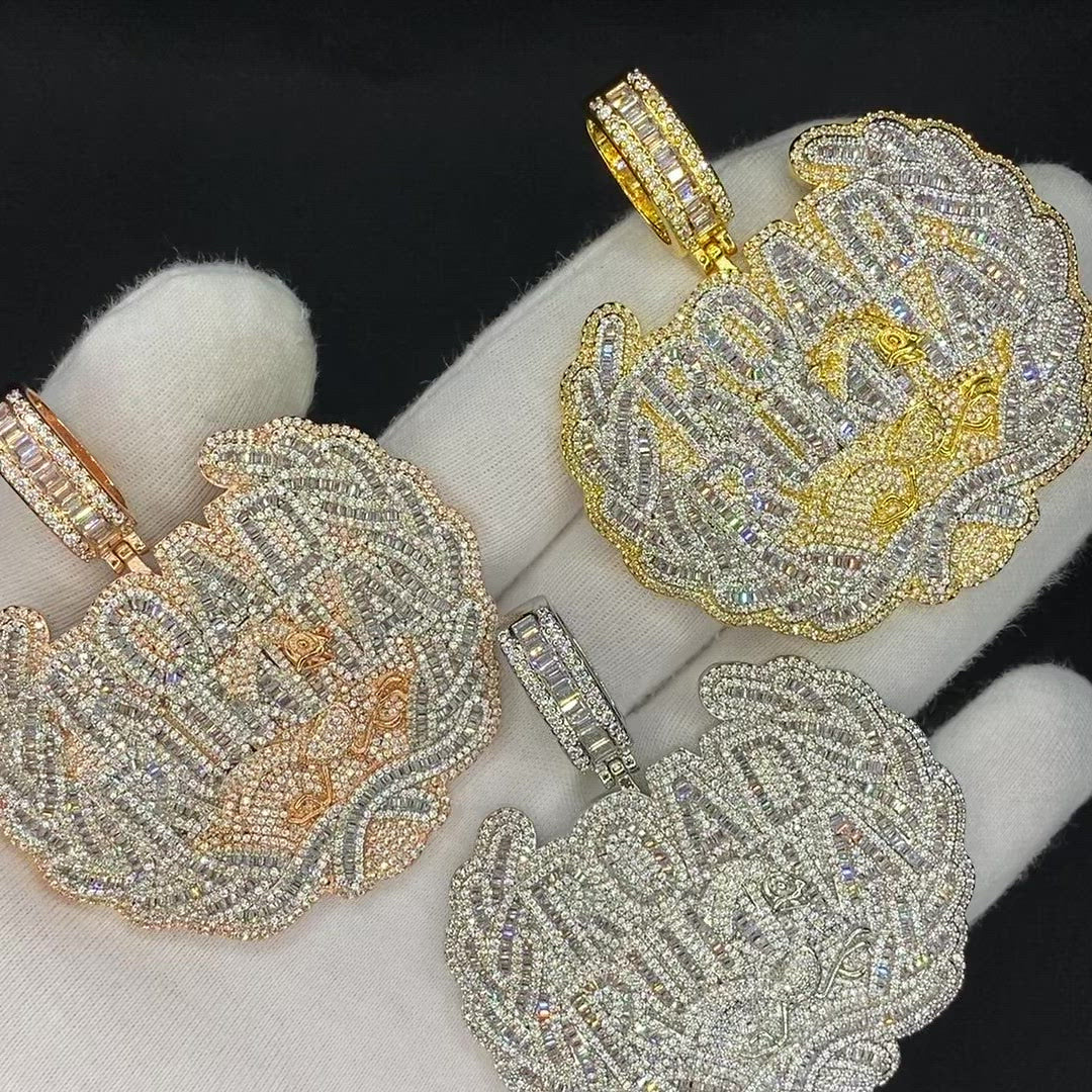 Road Runna Two Tone Badge Iced Out Letter Diamond Pendant Necklace