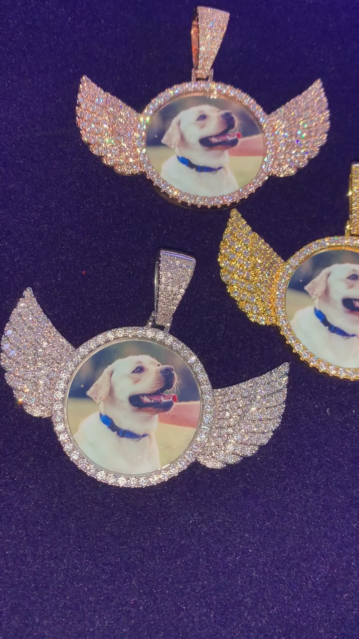 Wings Pave Charm Tennis Custom Photo Picture Pendant Necklace