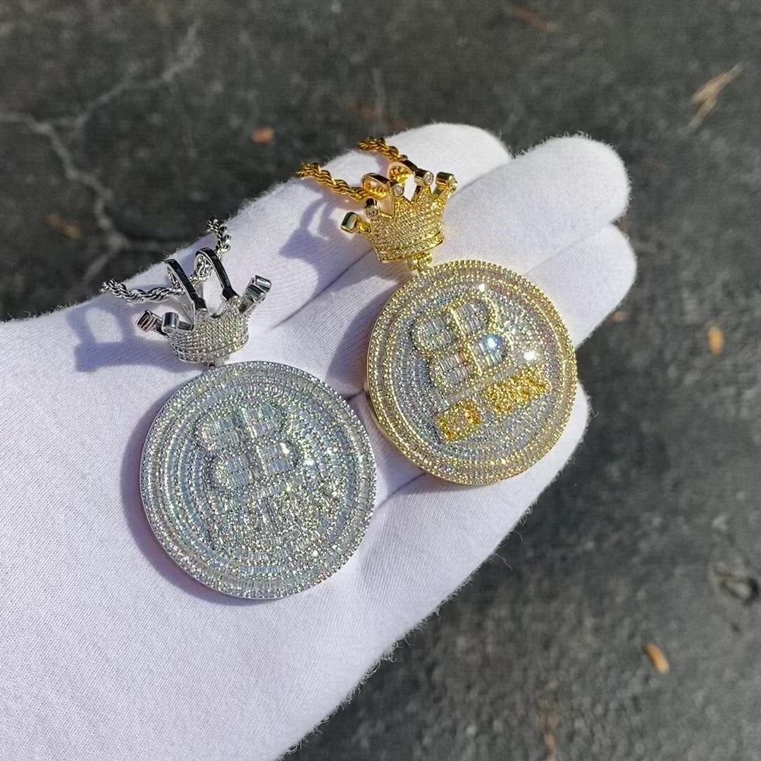 Big Boss Crown Bail Iced Out Letter Diamond Pendant Necklace