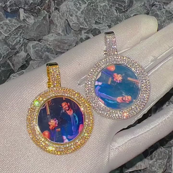 Baguette Cut Tennis Finish Custom Photo Picture Pendant Necklace