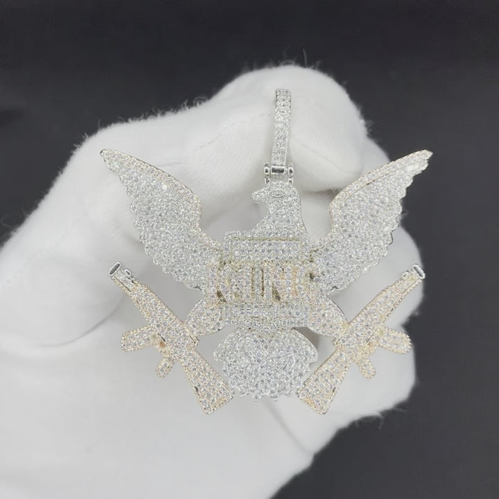 King on Bald Eagle with AKs Iced Out Letter Diamond Pendant Necklace