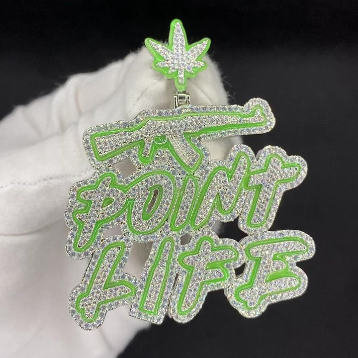 Point Life Glow In The Dark Iced Out Letter Diamond Pendant Necklace