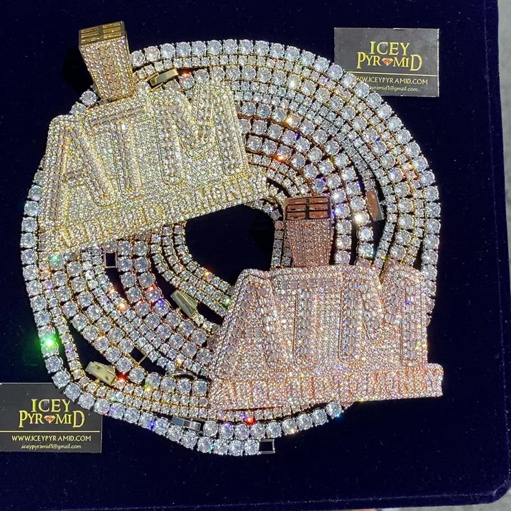 ATM Addicted To Money Iced Out Letter Diamond Pendant Necklace