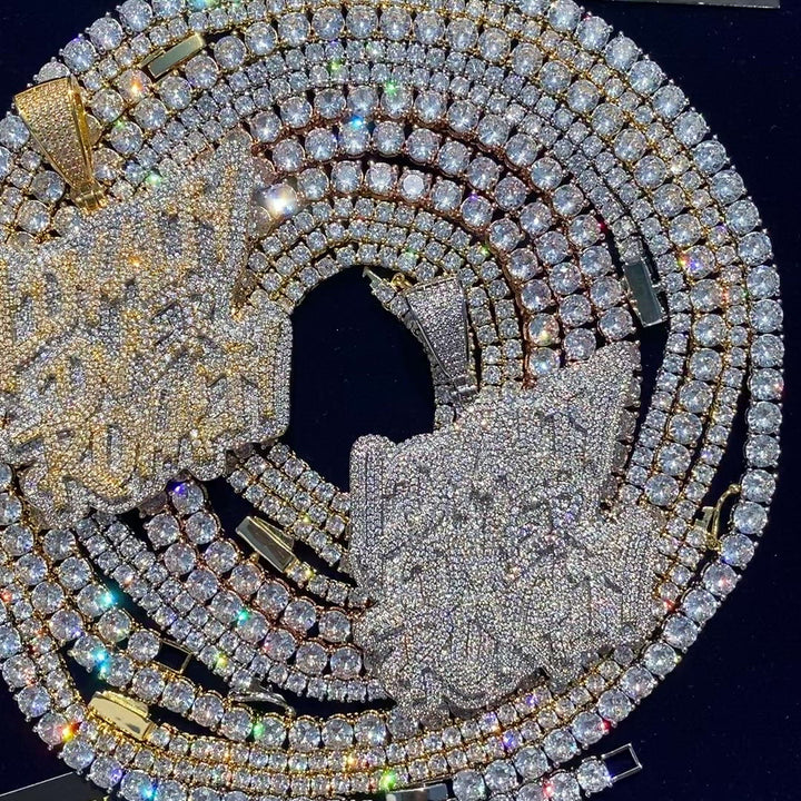 Loyalty Over Royalty Iced Out Letter Diamond Pendant Necklace