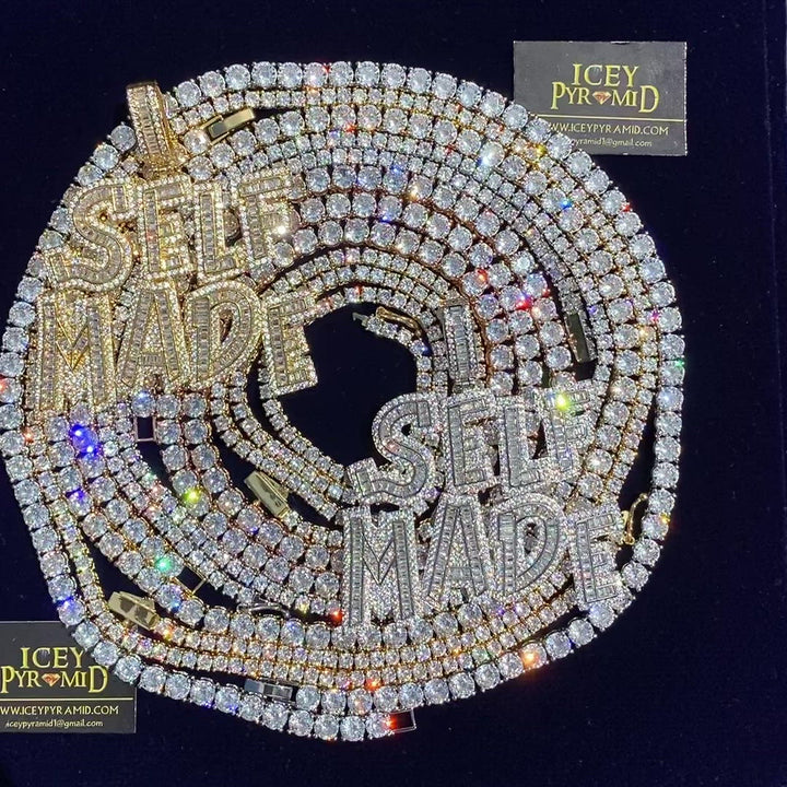 Self Made Iced Out Letter Diamond Pendant Necklace