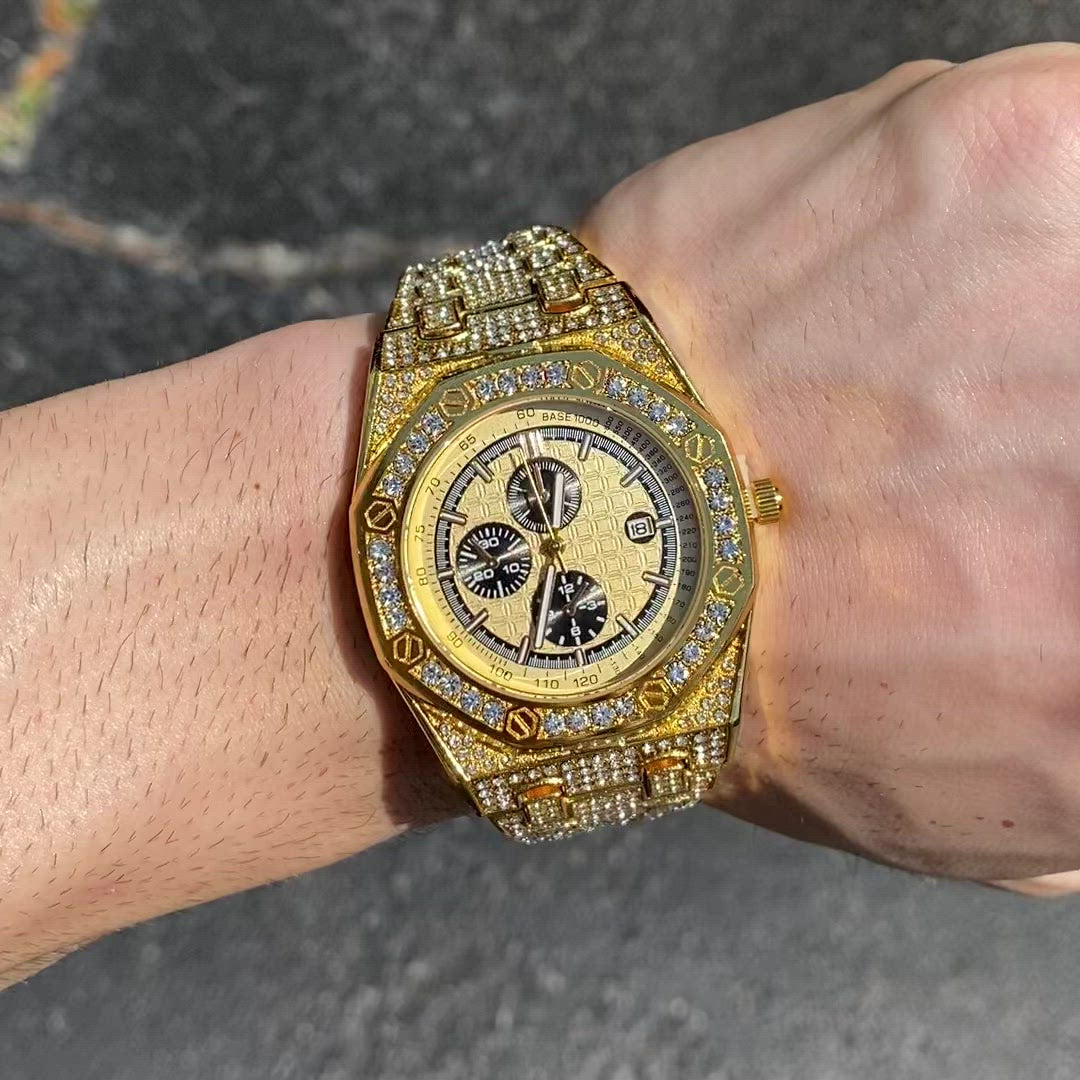 Date Blacked Chronograph Iced Out Diamond Watch