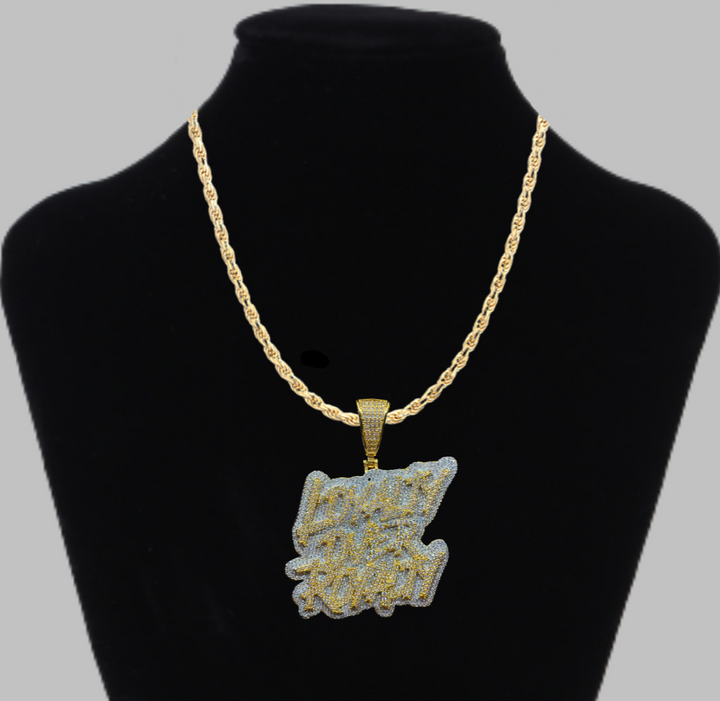 Loyalty Over Royalty Iced Out Letter Diamond Pendant Necklace