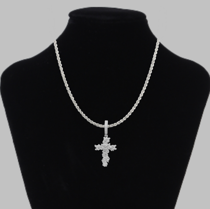 Cross Flower Edition Iced Out Diamond Pendant Necklace