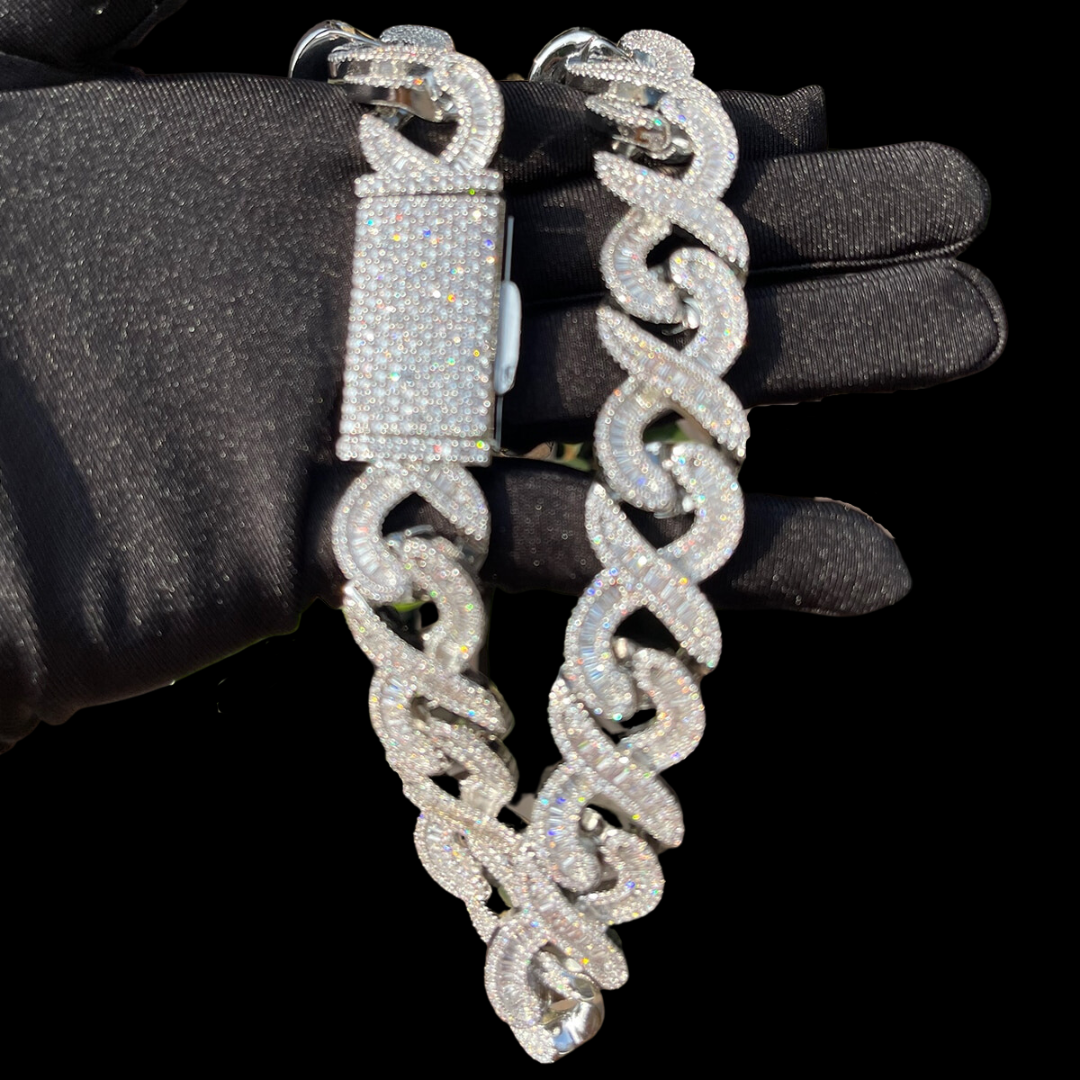 NEW | 20MM Infinity Link Iced Out Diamond Necklace Bracelet Set